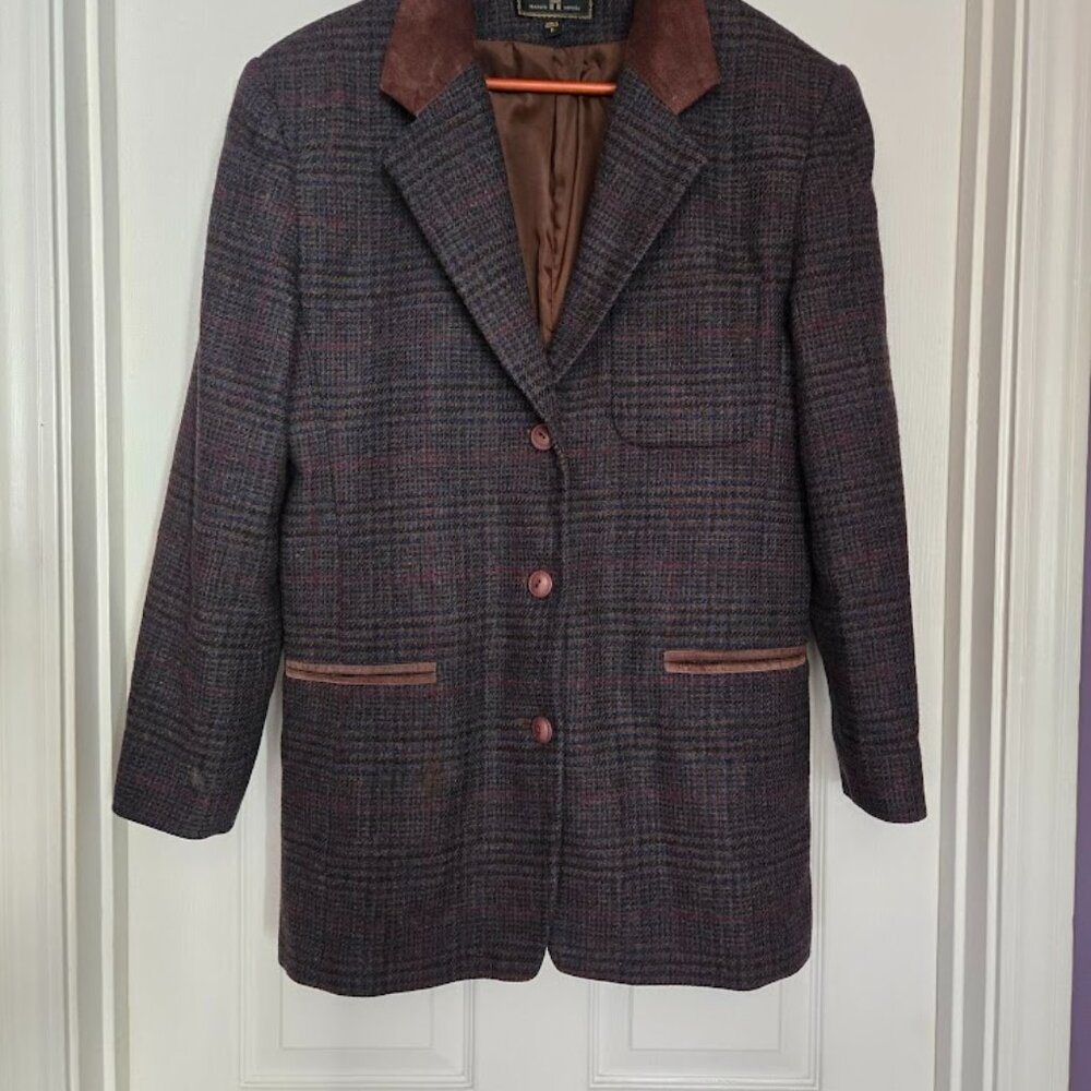 Vintage Express Wool Tweed Blazer Brown Suede Collar Made‎ in Belgium